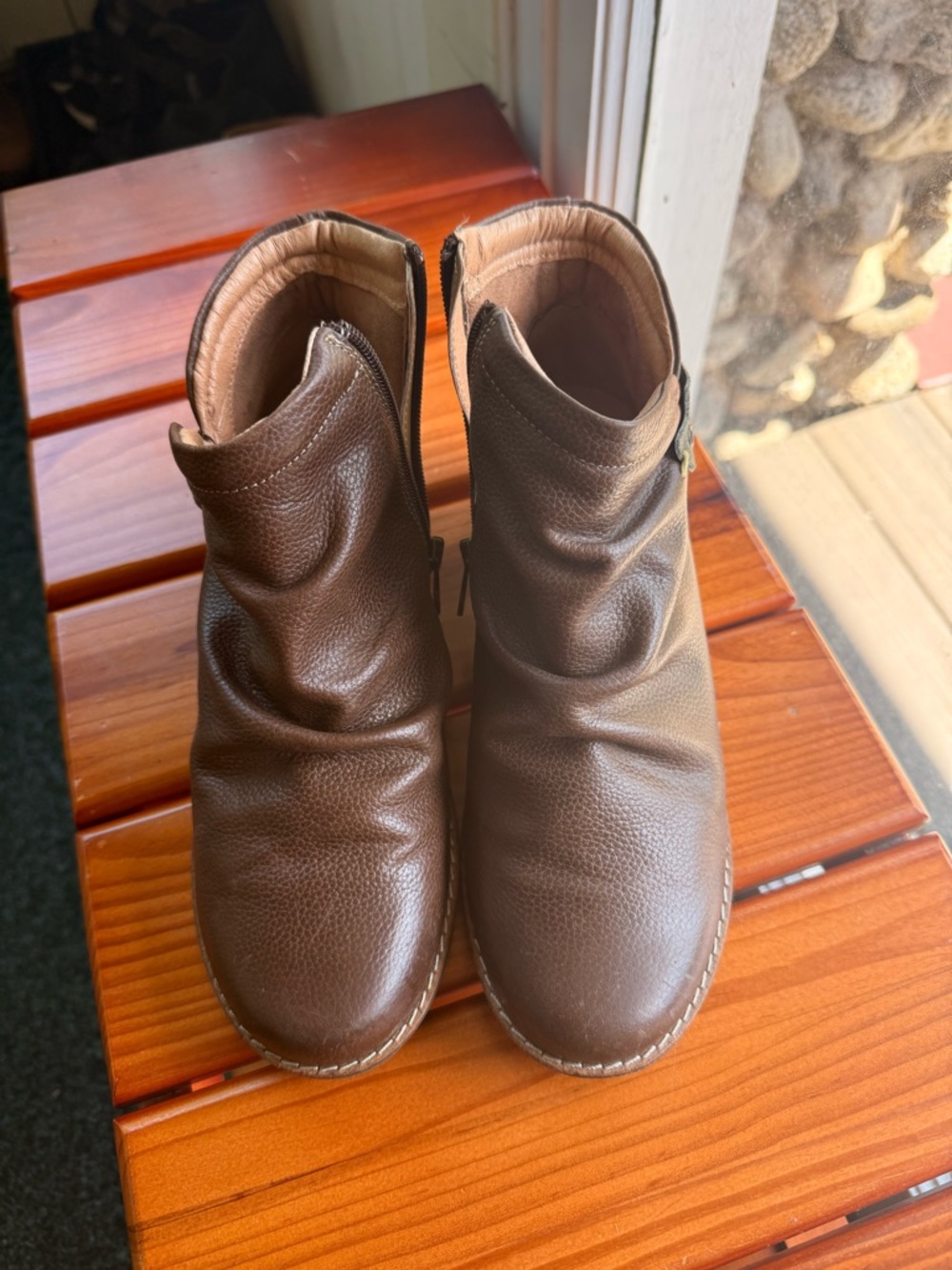 Women's Brown Pebbled Leather Ankle Booties - Classic Everyday Comfort